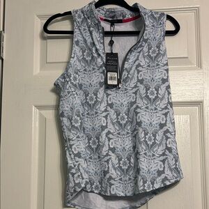 NWT Greyson Floral Zip-Front Blouse - Gray and White